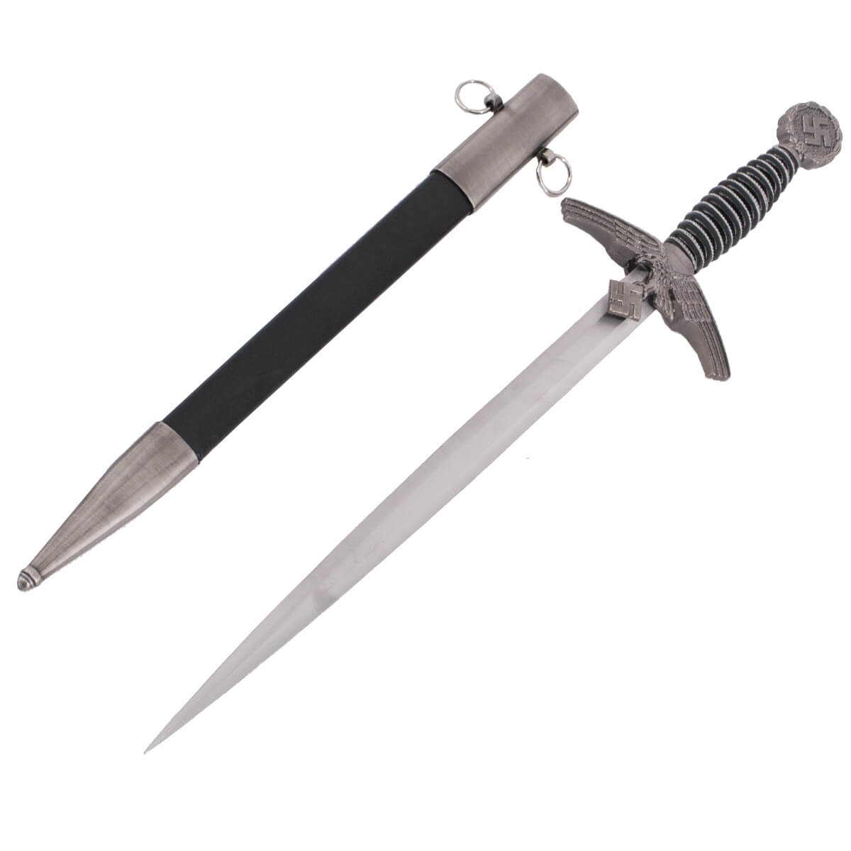 Replica SS dagger with nickel pomo and guard and black hilt and s...