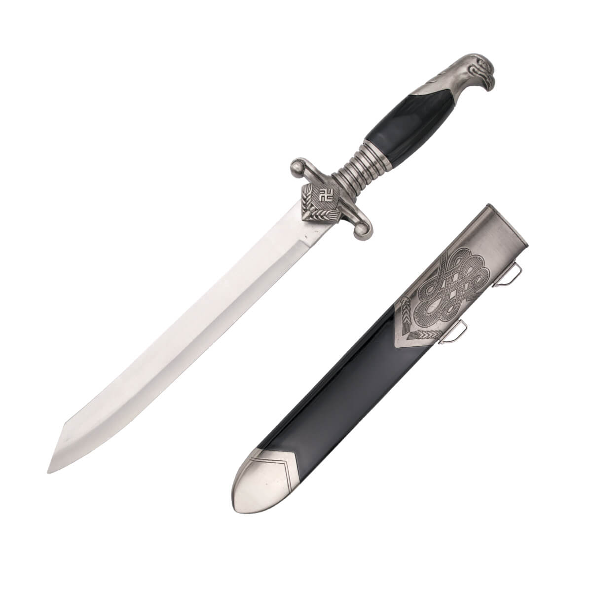 Dagger with engravings and eagle head pommel in nickel with black...