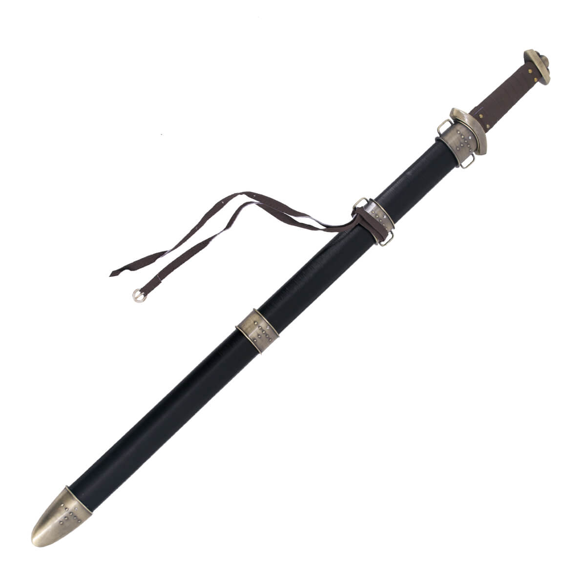 Spada vichinga con pomo e guardia color bronzo e impugnatura in pelle