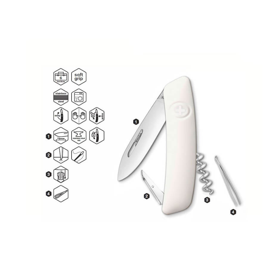 Faca multiuso branca Swiza D01 com 6 funções KNI.0010.1020