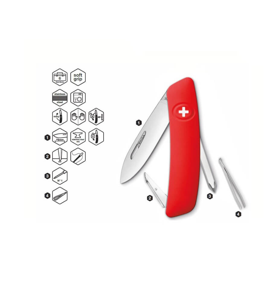 Swiza D02 red multipurpose knife with 6 functions KNI.0020.1000