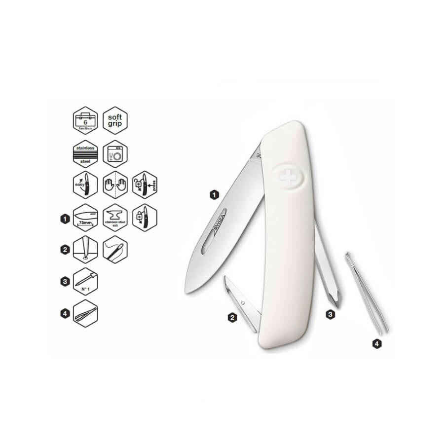 Navaja multiusos Swiza D02 blanca con 6 funciones KNI.0020.1020
