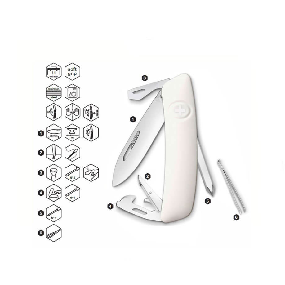 Navaja multiusos Swiza D04 blanca con 11 funciones KNI.0040.1020