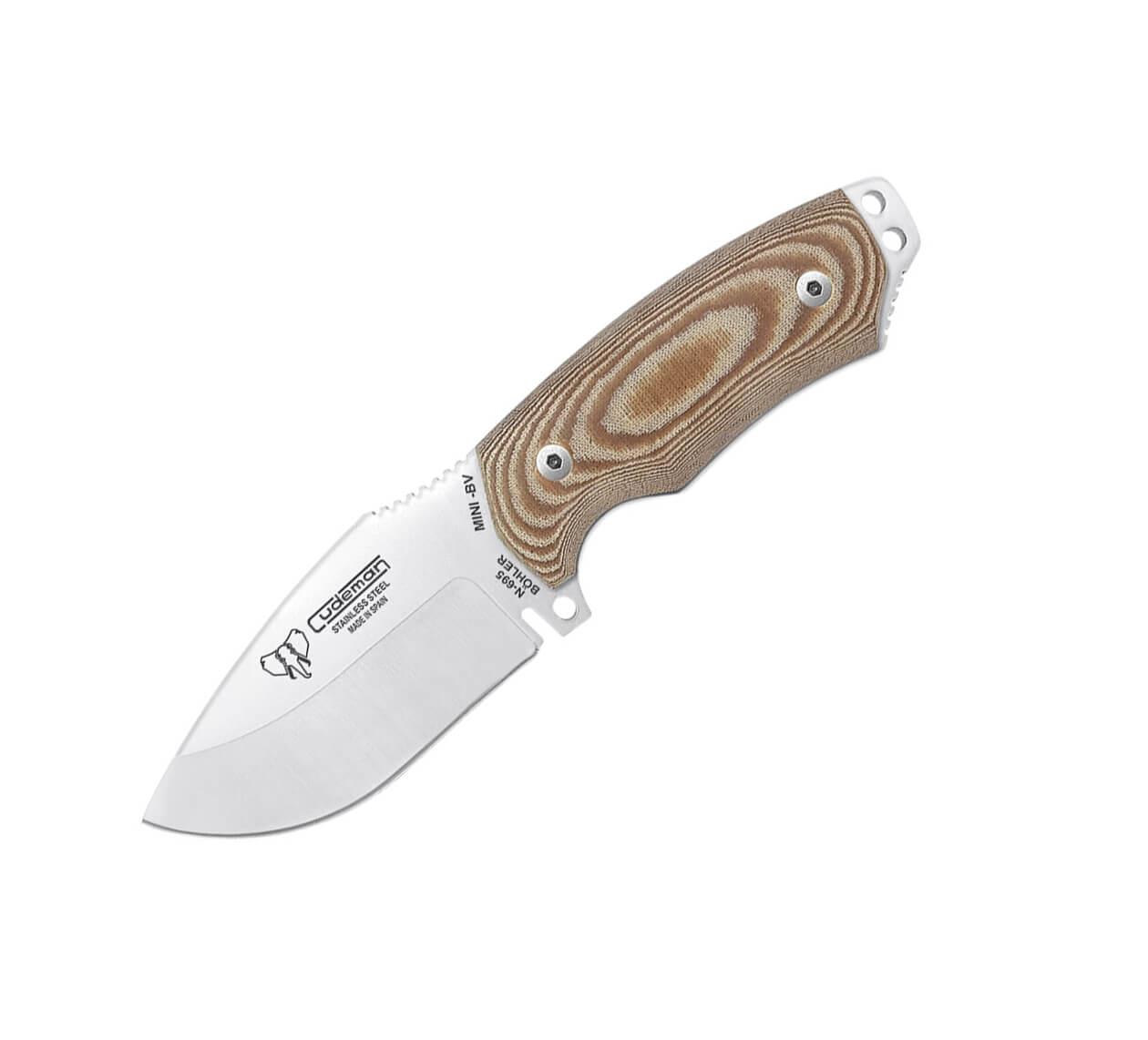 Cuchillo Cudeman Mini Boina Verde. Mango micarta marrón. Acero BÖHLER N-695. Funda cuero