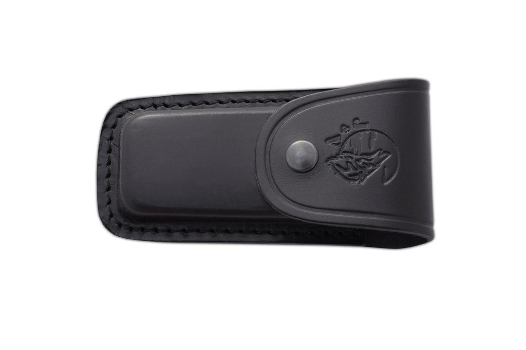 Navaja SV4 JV con mango de micarta negra y funda de piel