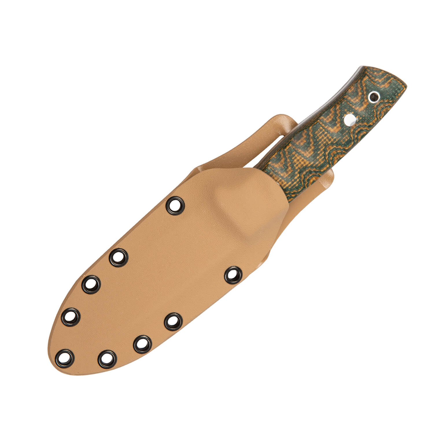 Cuchillo tactico Kodiak con acero SANDVIK 14C28N y mango en micarta verde con funda kydex