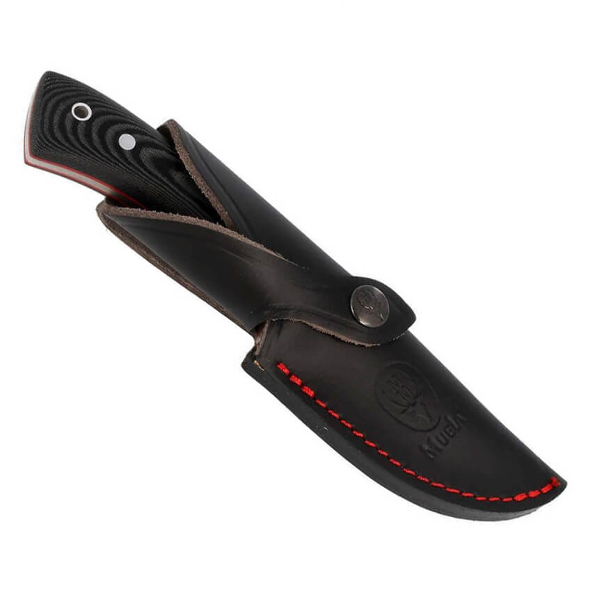 Cuchillo de caza Muela Rhino 9M con cachas de micarta negra y funda de cuero negro