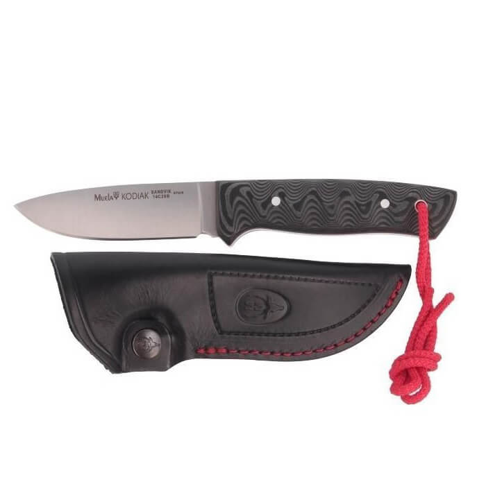 Cuchillo de caza enterizo Kodiak con acero SANDVIK 14C28N y mango en micarta negra