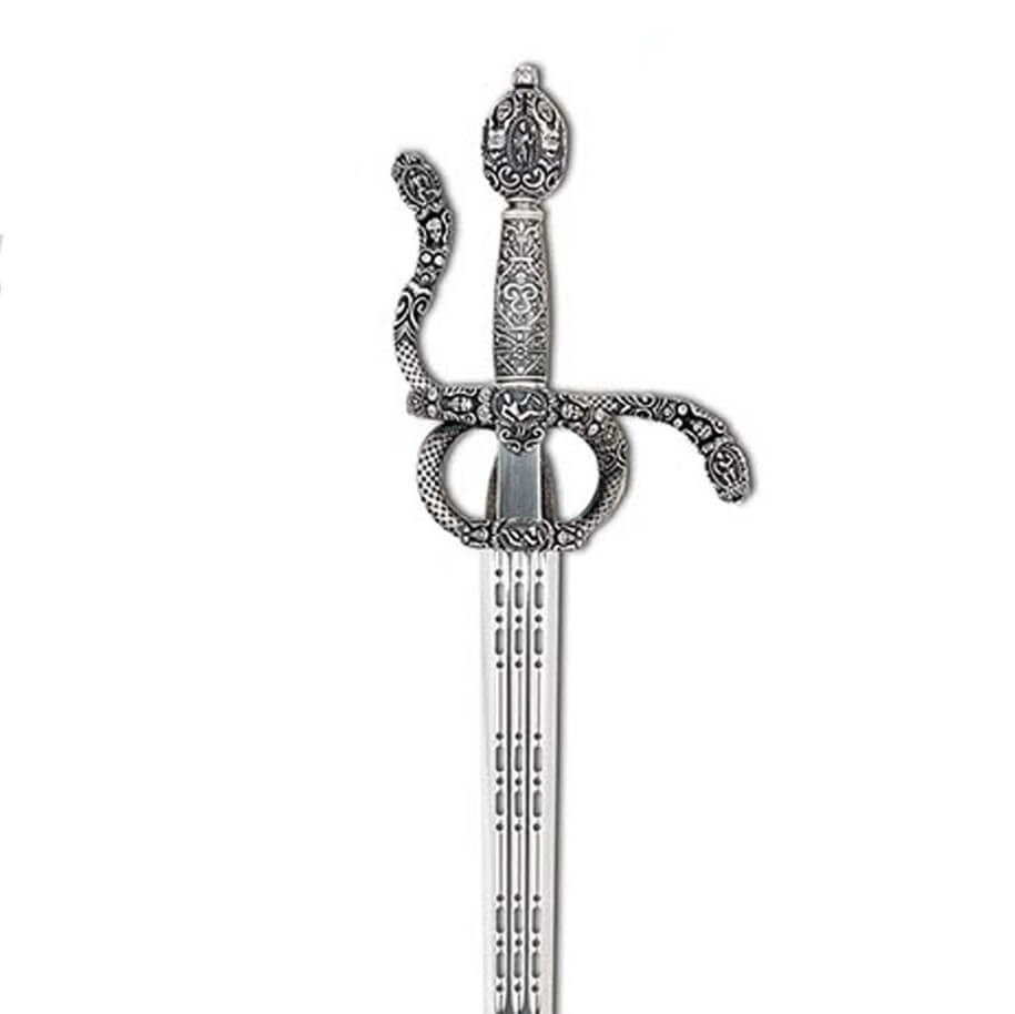 Espada de Filipe II com acabamento prateado e arco cinzelado Marto 598