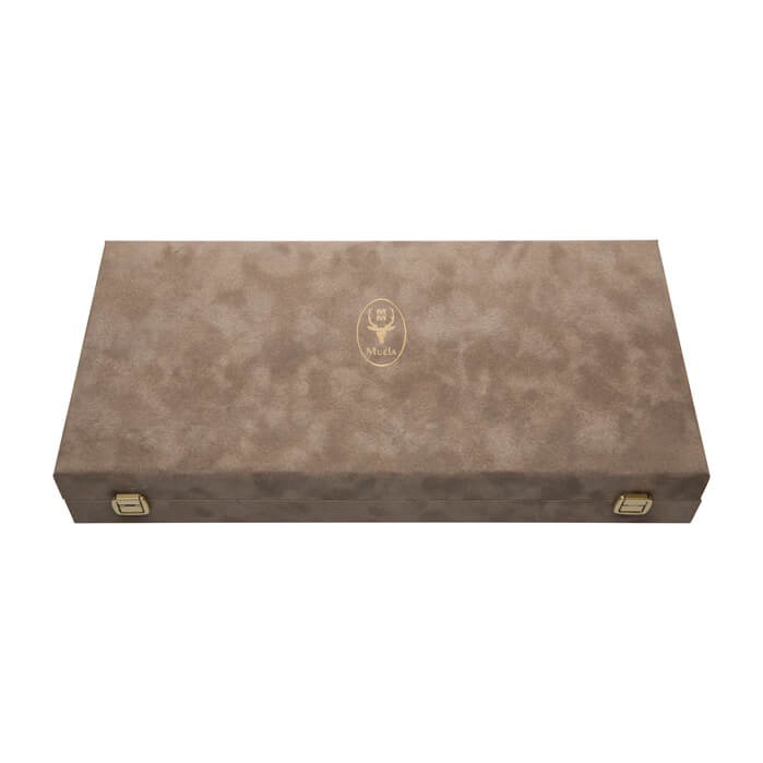 Faca Staghorn com guarda e moeda de prata esterlina em caixa de apresentação.