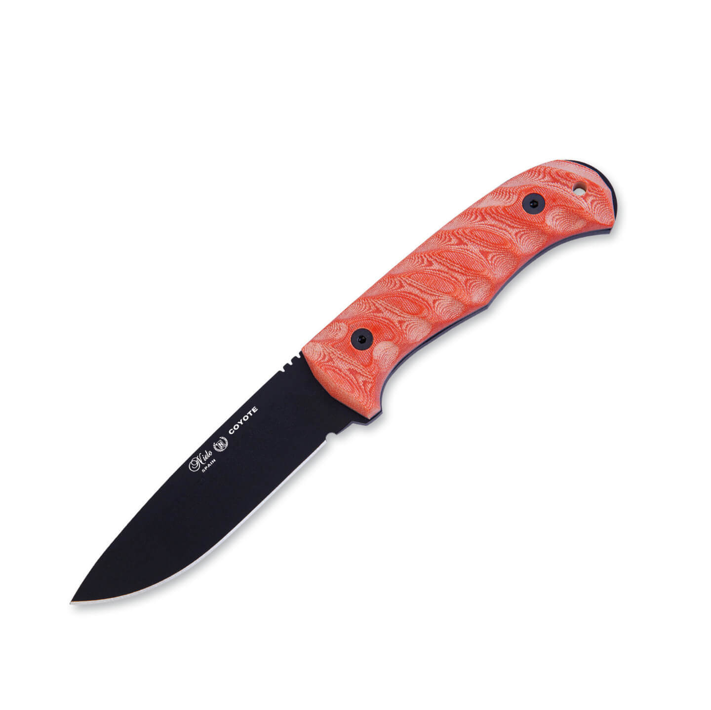Cuchillo bushcraft Nieto Coyote con mango de micarta naranja con ...