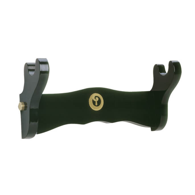 Armero de pared de madera con acabado negro para una espada