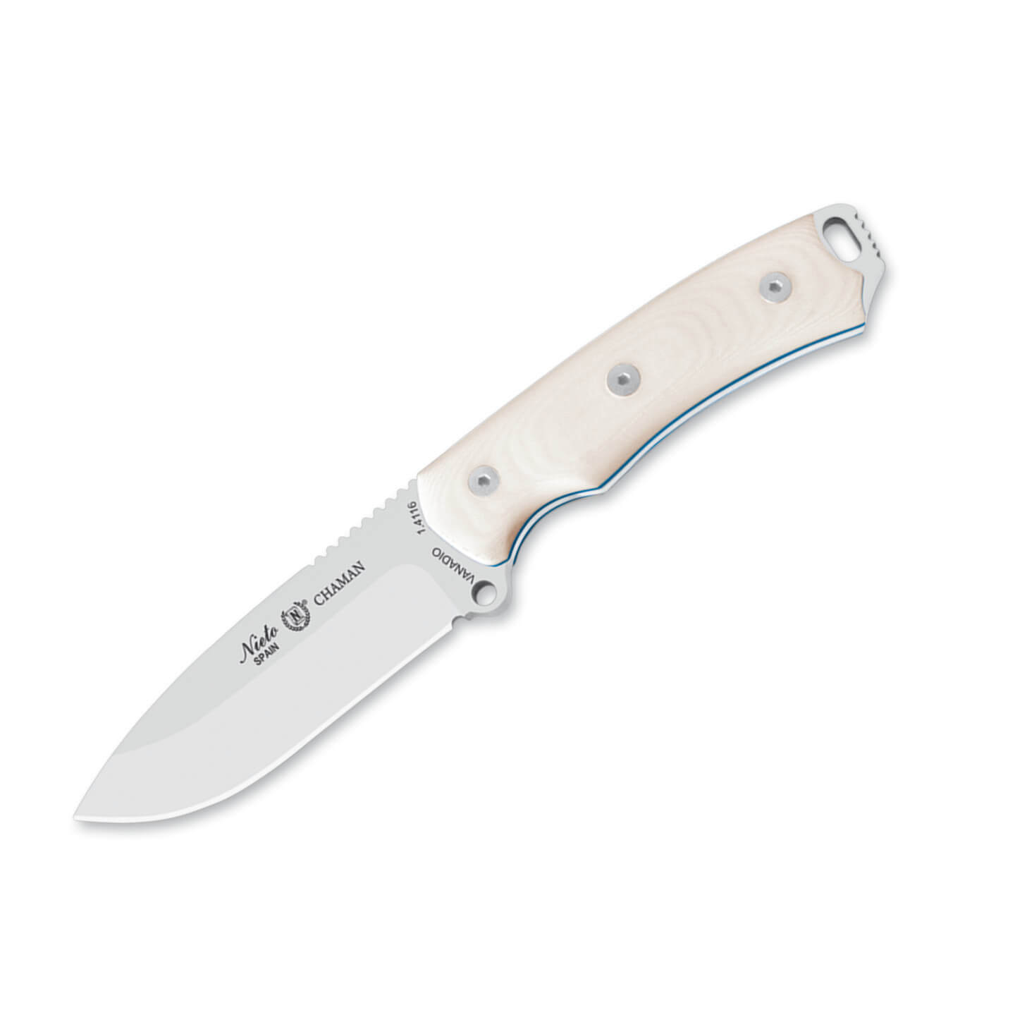 Cuchillo Nieto Chamán con kit con mango de micarta blanca y hoja ...