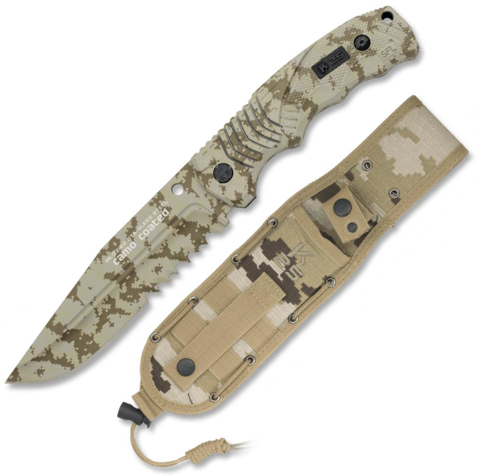 K25-Messer mit Camouflage-SFL-Griff, Nylonscheide und 14 cm lange...