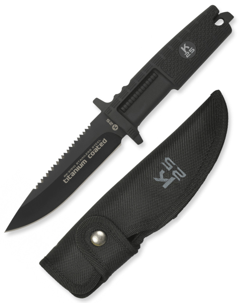 K25 Messer mit Gummigriff und 12,5 cm langer, beschichteter Titan...