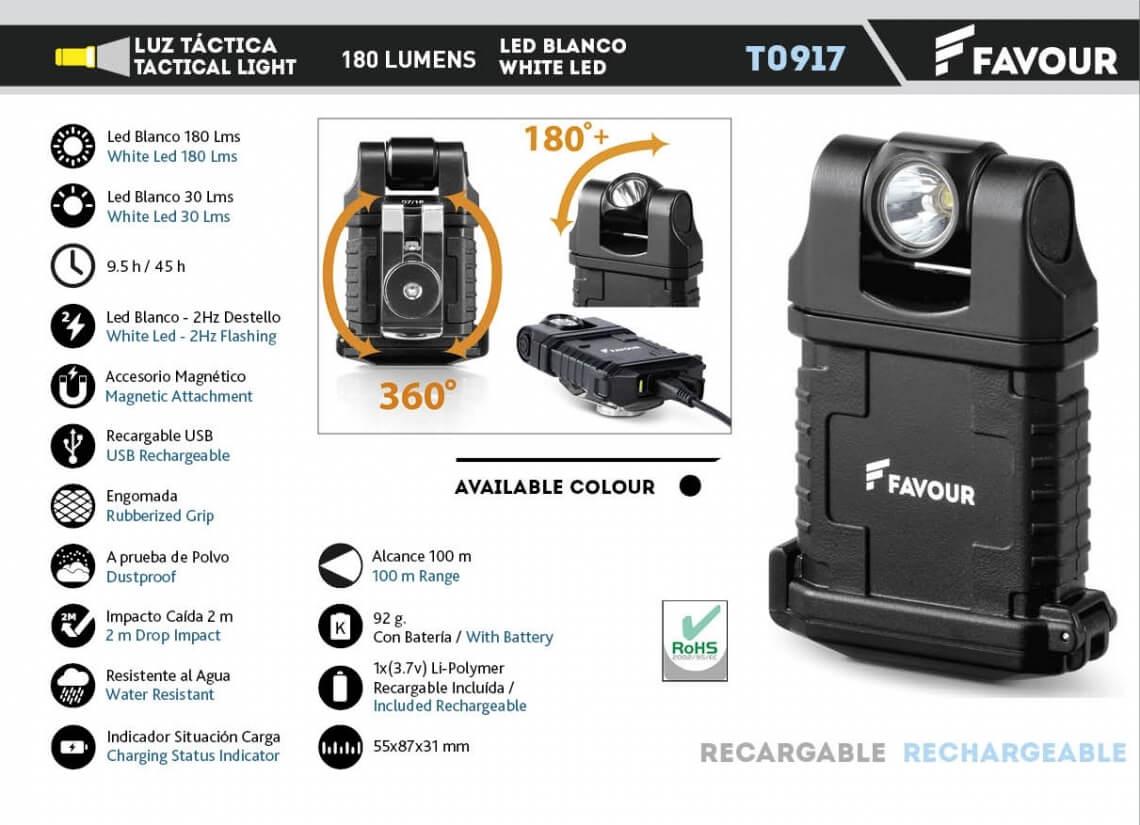 Luz táctica con led blanco de 180 lumens con duración de la bater...