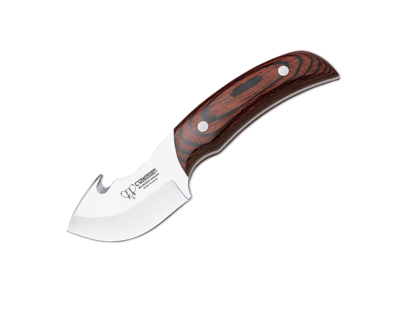 Cuchillo desollador con puño de madera de estamina y hoja de 7 cm