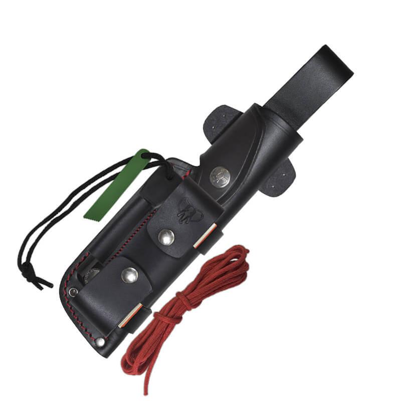 Cuchillo bushcraft BS9 QUERCUS Cudeman. Mango micarta negra. Funda multiposición. Kit completo