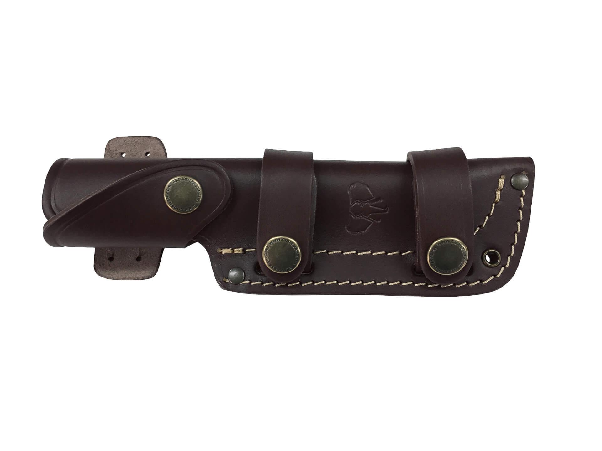 Cuchillo Bushcraft ENT Cudeman con mango de olivo y funda multiposición con kit completo