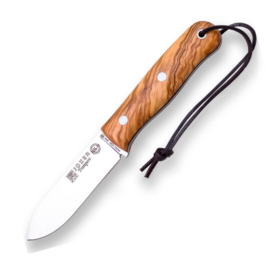 Cuchillo bushcraft Joker BS9 Trampero con mango de madera de oliv...