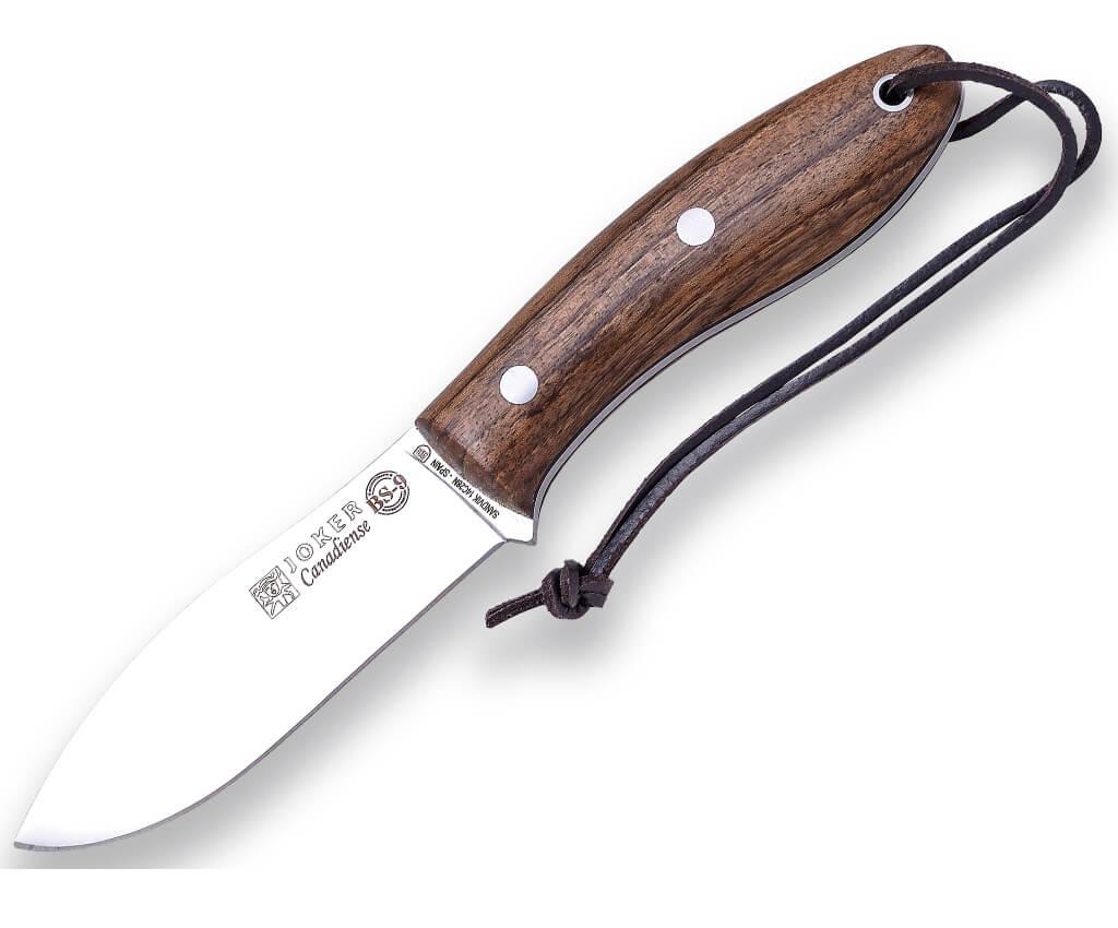 Joker BS9 Canadiense Bushcraft Knife with walnut wood handle and flint.