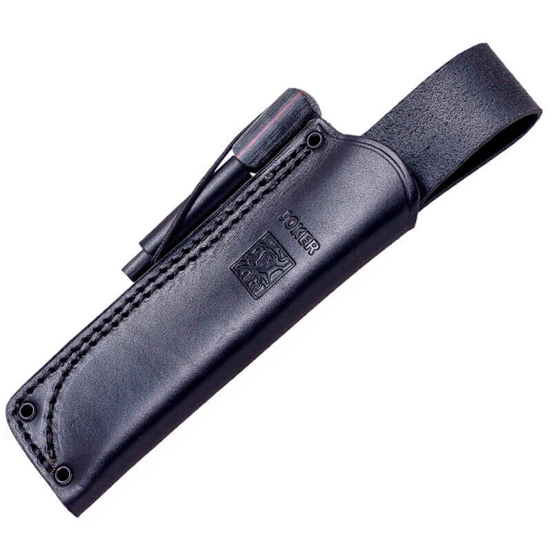 Cuchillo bushcraft Joker BS9 Ursus con mango de micarta negra y hoja de Böhler N695 con pedernal