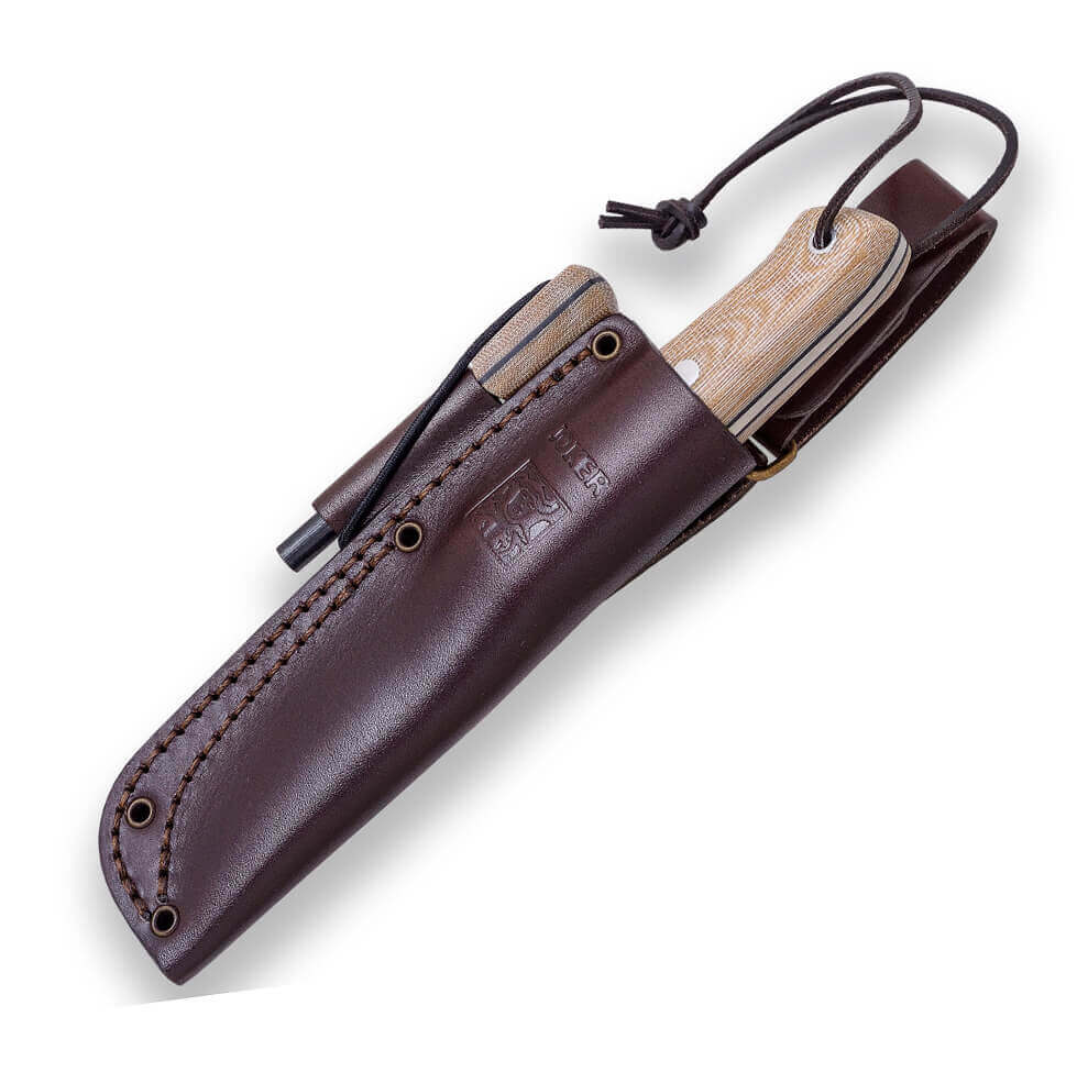 Cuchillo bushcraft BS9 Nórdico Joker con mango de micarta marrón ...