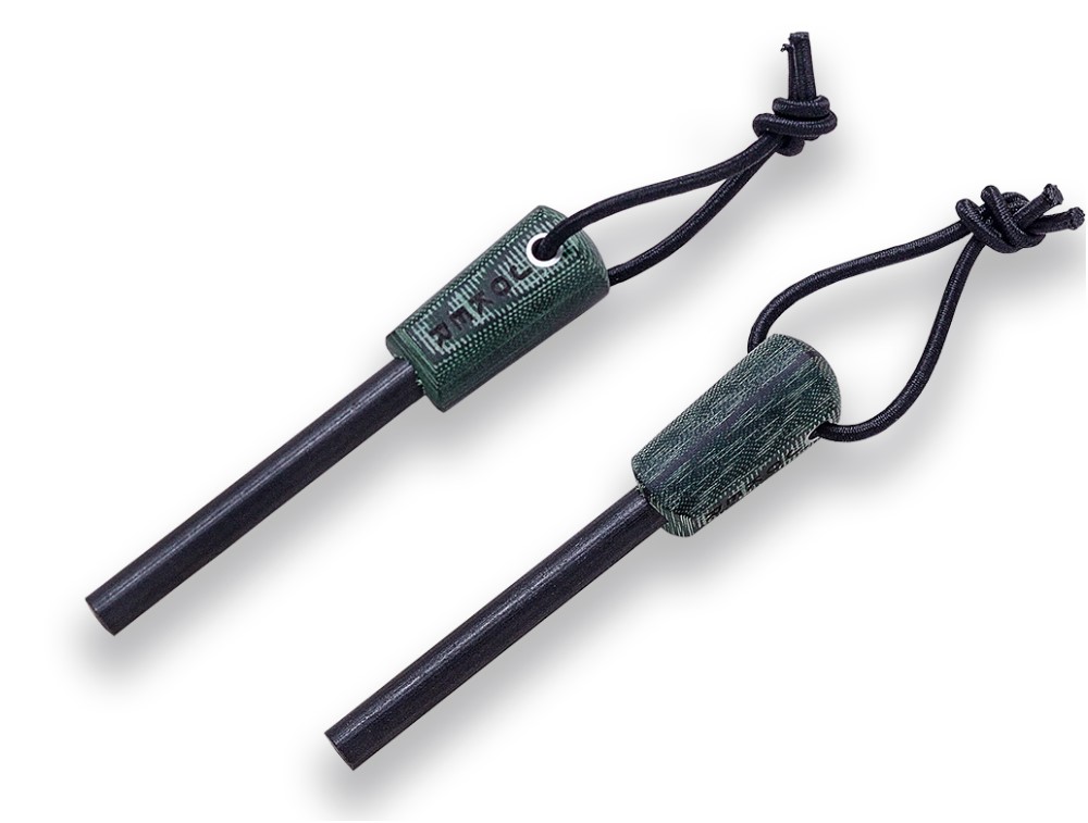 Cuchillo bushcraft Joker BS9 Ursus con mango de micarta verde y hoja de Böhler N695 con pedernal