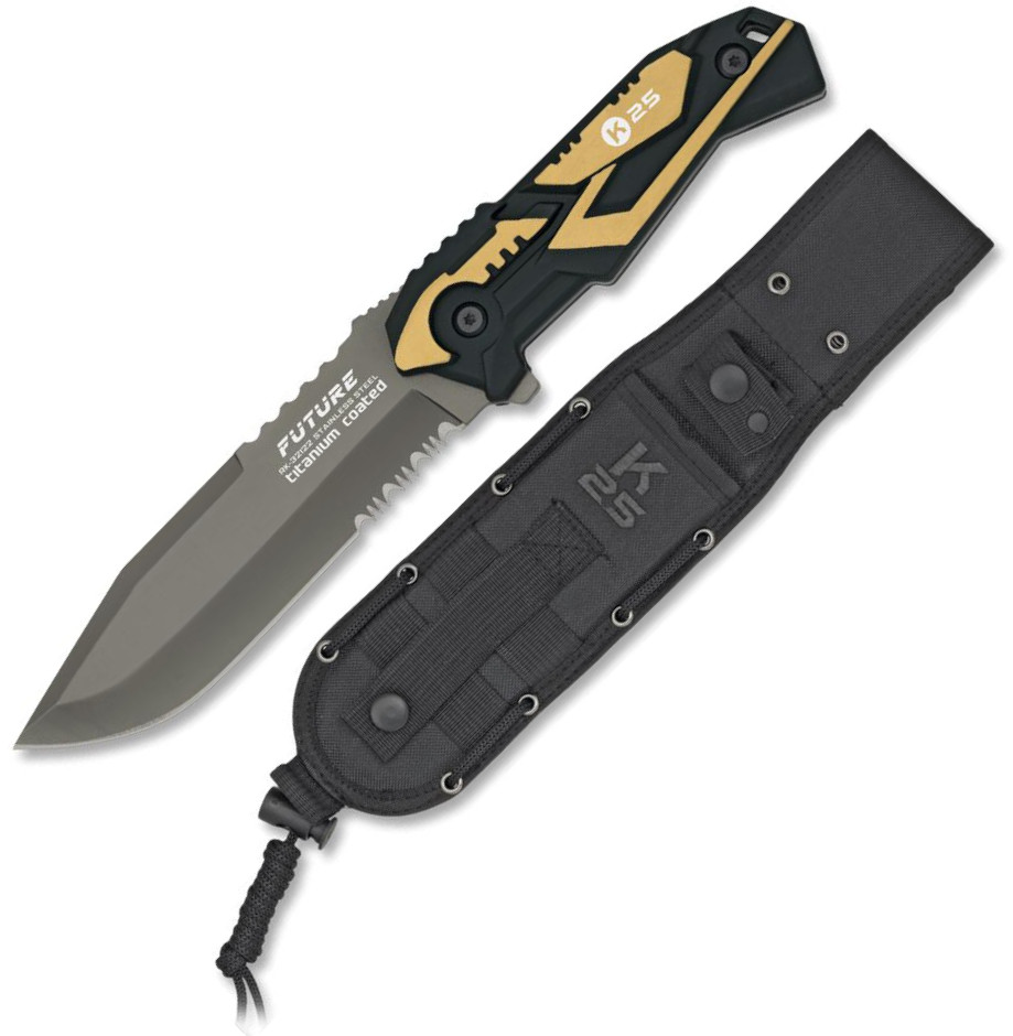 K25 Future Einsatzmesser mit gelbem Aluminiumgriff und 12,5 cm la...