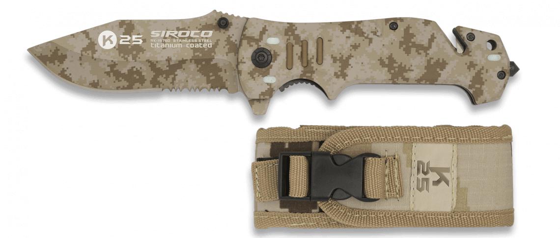 Navaja táctica K25 de color camuflaje arido SIROCO con hoja de 9,...