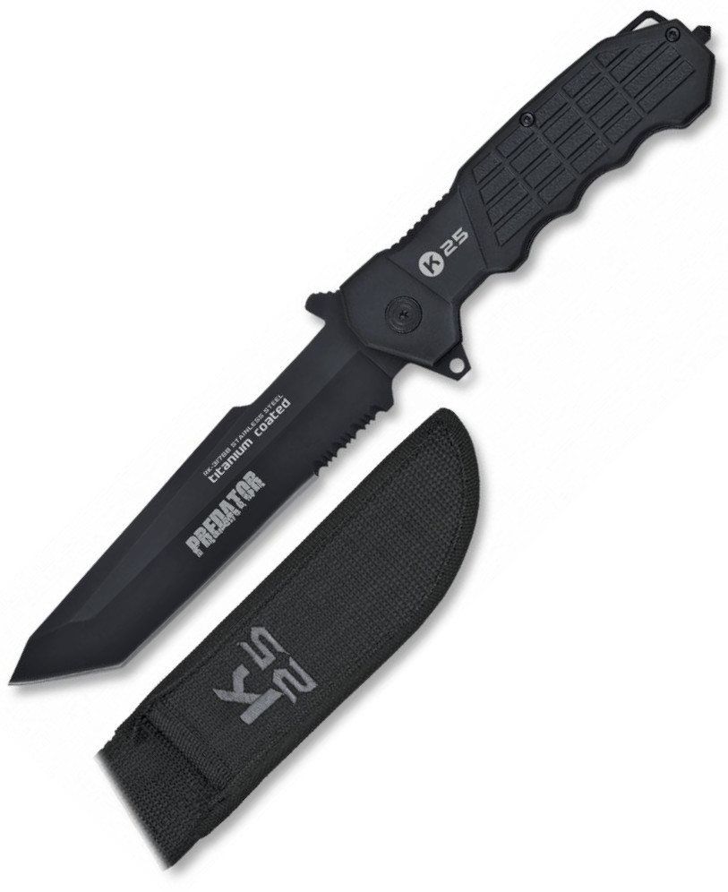 K25 PREDATOR BLACK Messer mit Scheide und 14 cm langer Klinge