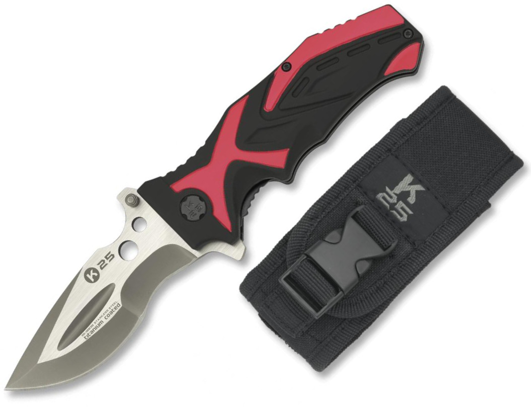 K25 Taschenmesser mit schwarzem und rotem Aluminiumgriff und 9,3 ...