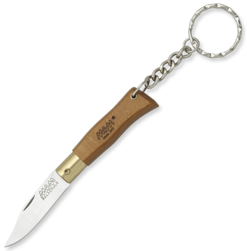 Navaja MAM con cachas de madera, llavero y hoja de acero inoxidab...