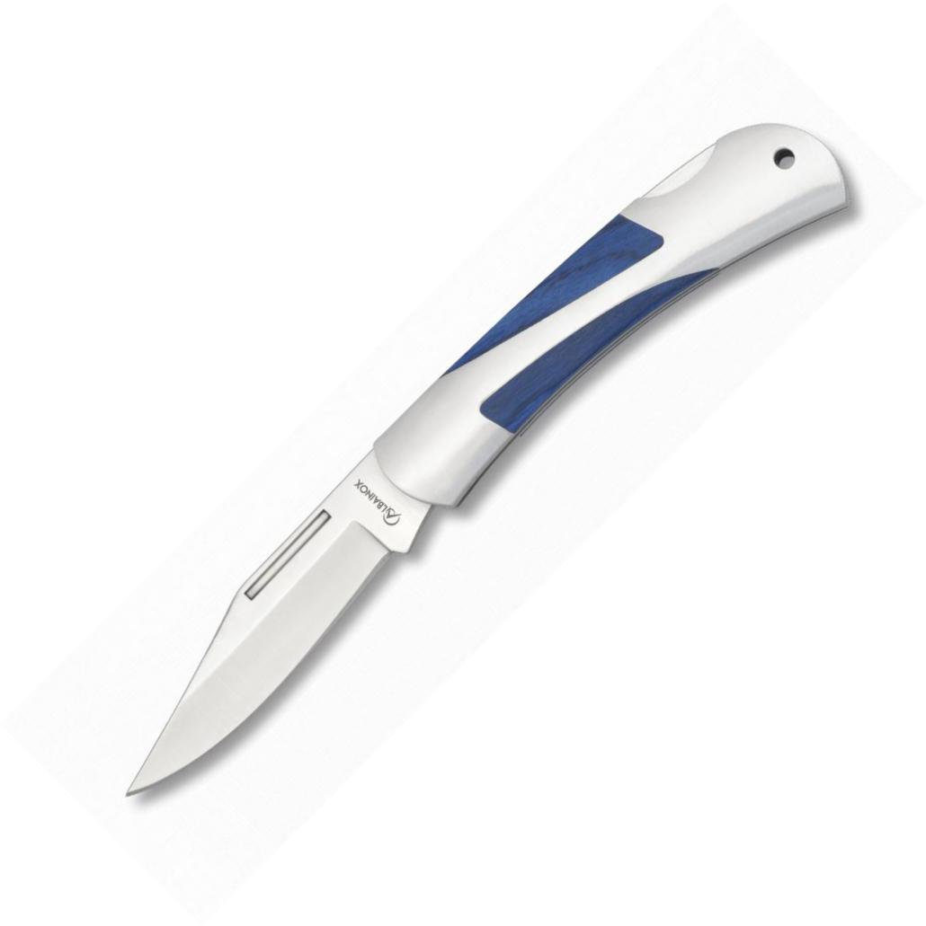 Albainox pocket knife presented in a box with blue-steel stamina ...