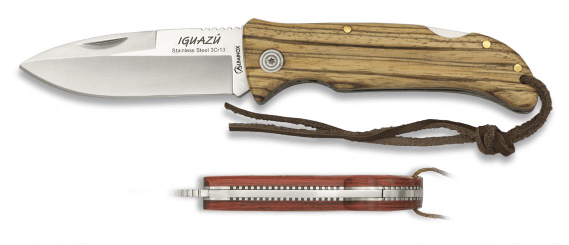 Albainox IGUAZU model pocket knife with zebra wood handle and 9 c...