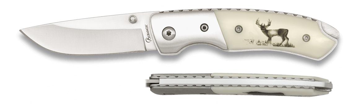Albainox Deluxe deer pocket knife with back lock, steel bolster a...