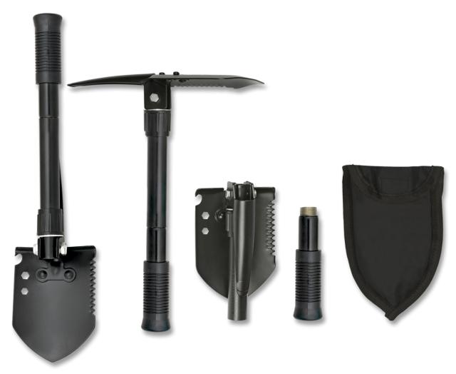 Pala-pico de supervivencia desmontable negra de metal