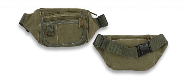 Riñonera color verde con varios bolsillos