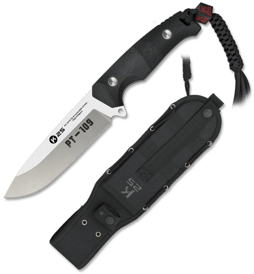 Cuchillo táctico K25 PT-109 con mango de G-10 negro y hoja de 14 ...