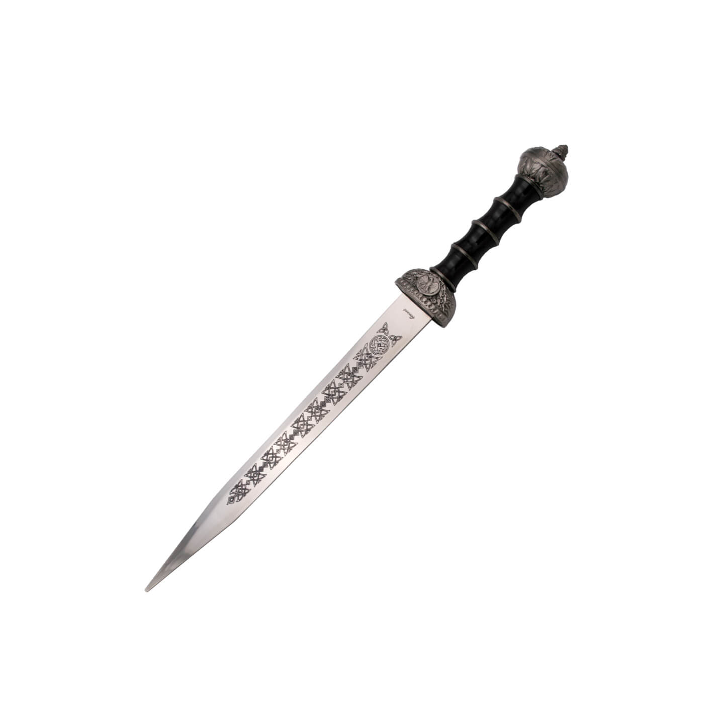 Antiga punhal Gladius preta com lâmina gravada S0178BK