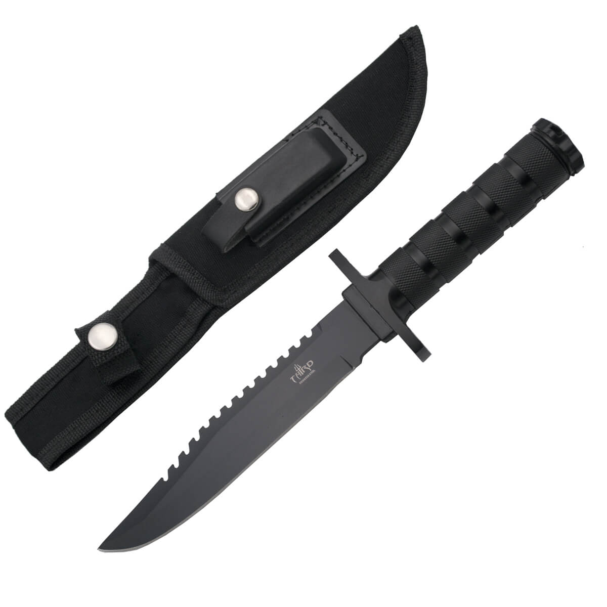 Couteau tactique noir avec accessoires de survie