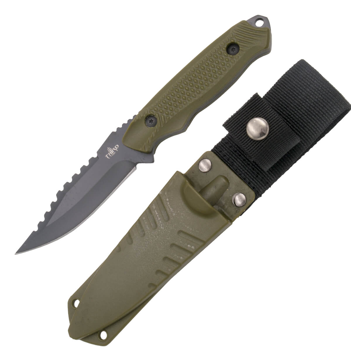 Tactical knife with green ABS handle and 9.3 cm 420 steel blade H0061BK
