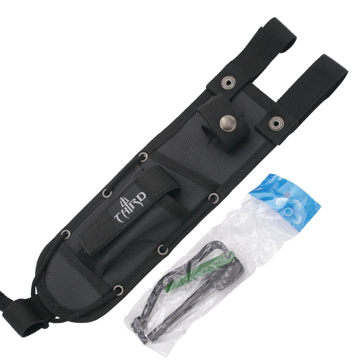 Faca tática com lâmina dourada de 15 cm e cabo preto G-10