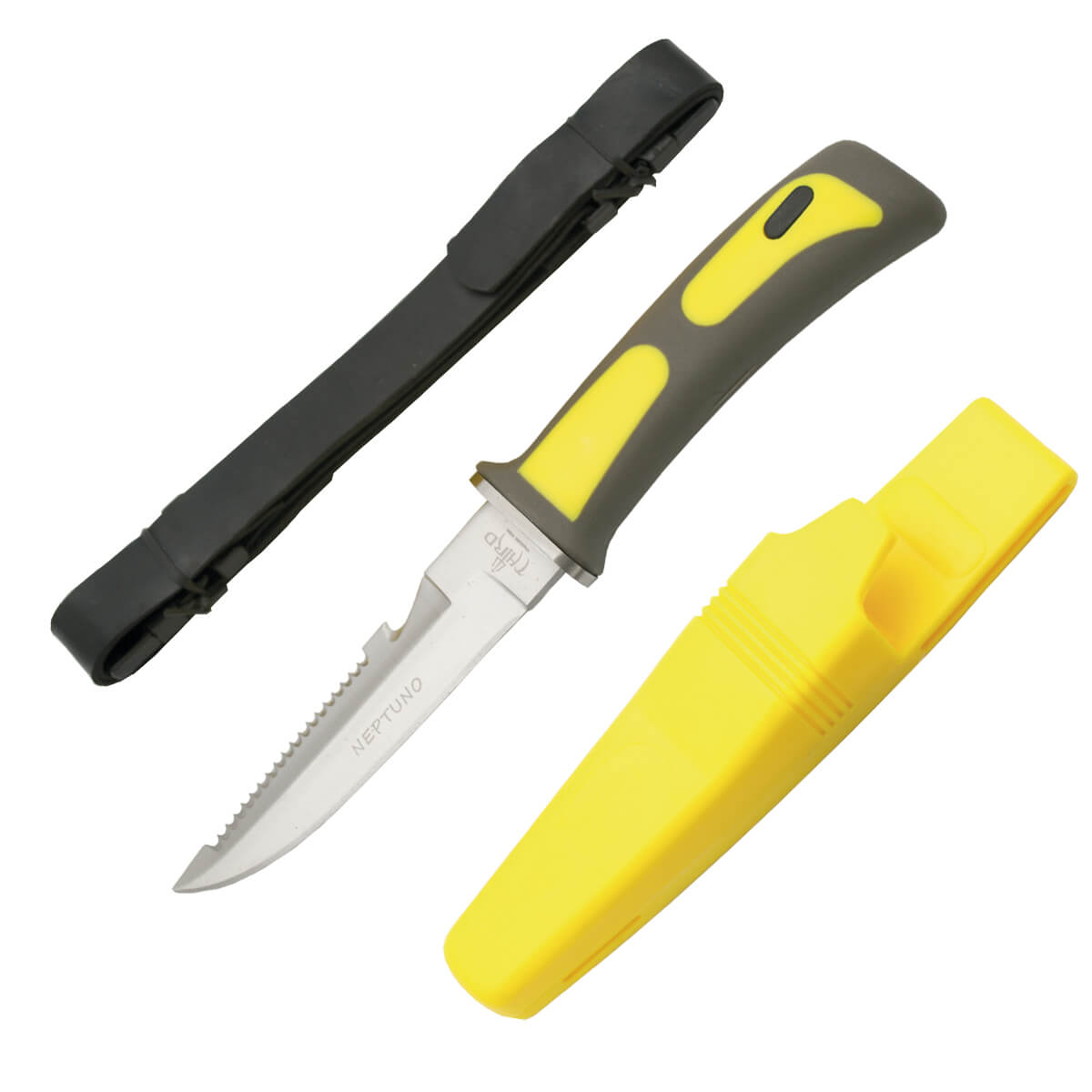 Cuchillo de submarinismo amarillo con funda de ABS amarillo