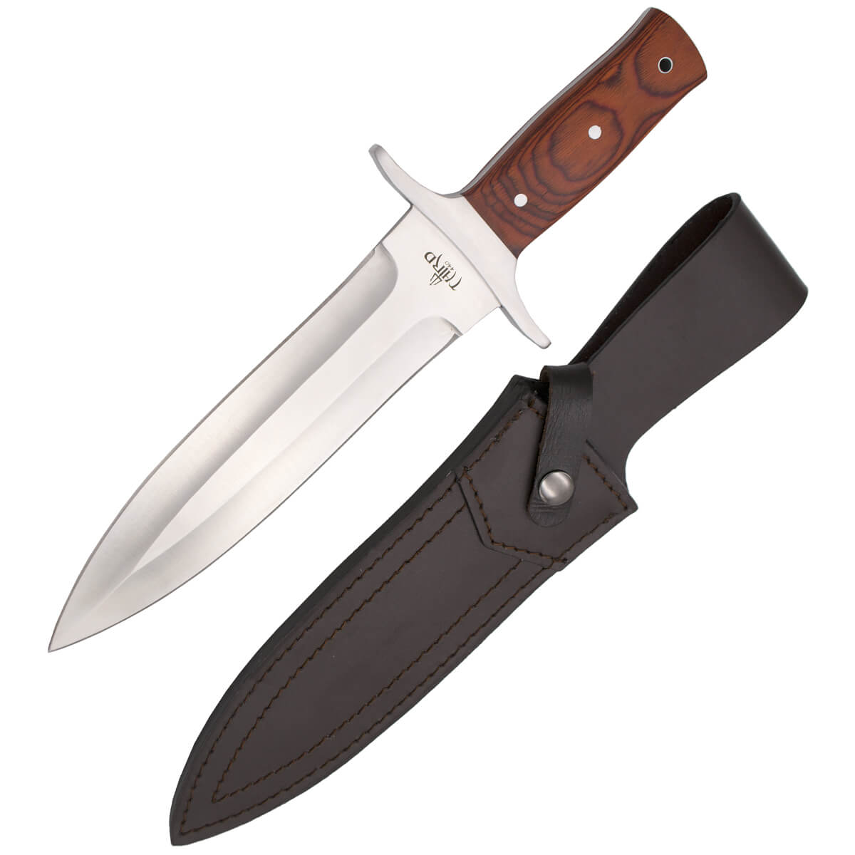 Couteau de chasse monobloc avec lame double tranchant de 23 cm et manche en pakkawood