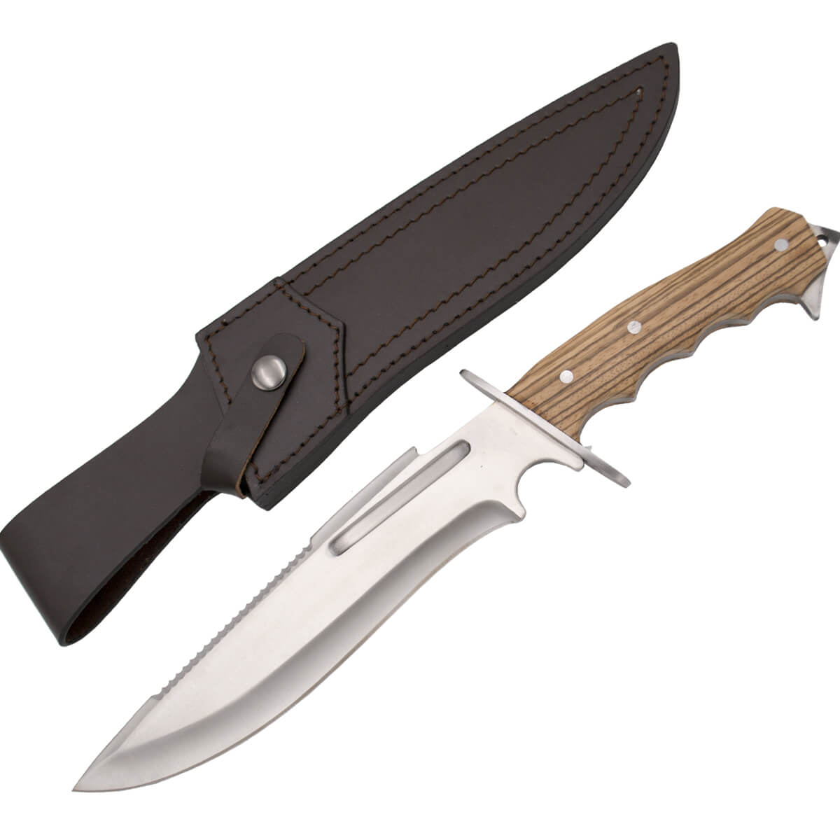 Cuchillo de caza con hoja de acero inox 23.4 cm y mango de madera de zebrano