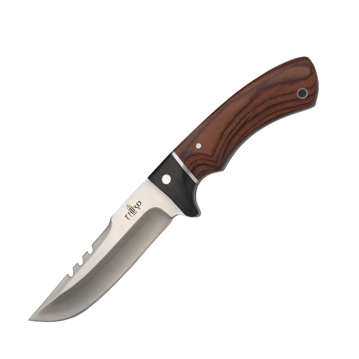 Cuchillo de caza con mango de madera de pakka y hoja de acero 440...